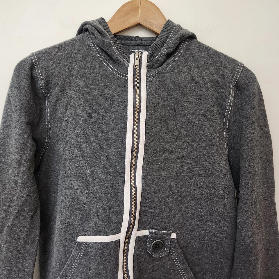 Sudadera con Capucha JONES NEW YORK Para Mujer Gris Cremallera Completa Sudadera con Capucha Talla L Foto 2 de 4