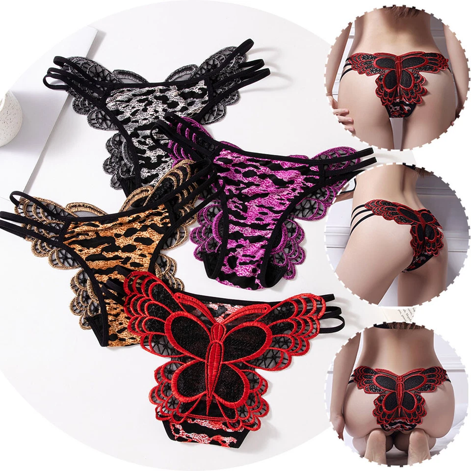 Women's Sexy Lace Butterfly Thongs Panties Intimate G-String Briefs Underwear - Image 3 of 4