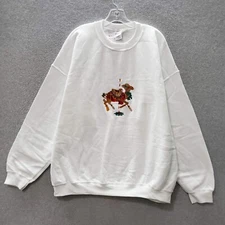 VINTAGE Carousel Men Sweater 2XL White Embroidered Circus Liama Heavy Blend