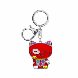 Porte Cle Chat Porte Bonheur Charms Mani The Lucky Cat Rouge Collier Dore Ebay