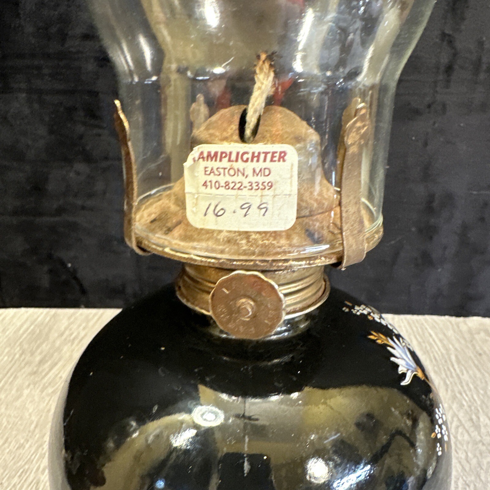 Lamplight Farms Oil Lamp Hurricane Shade Black Glass Flowers Roses Vintage 16” eBay