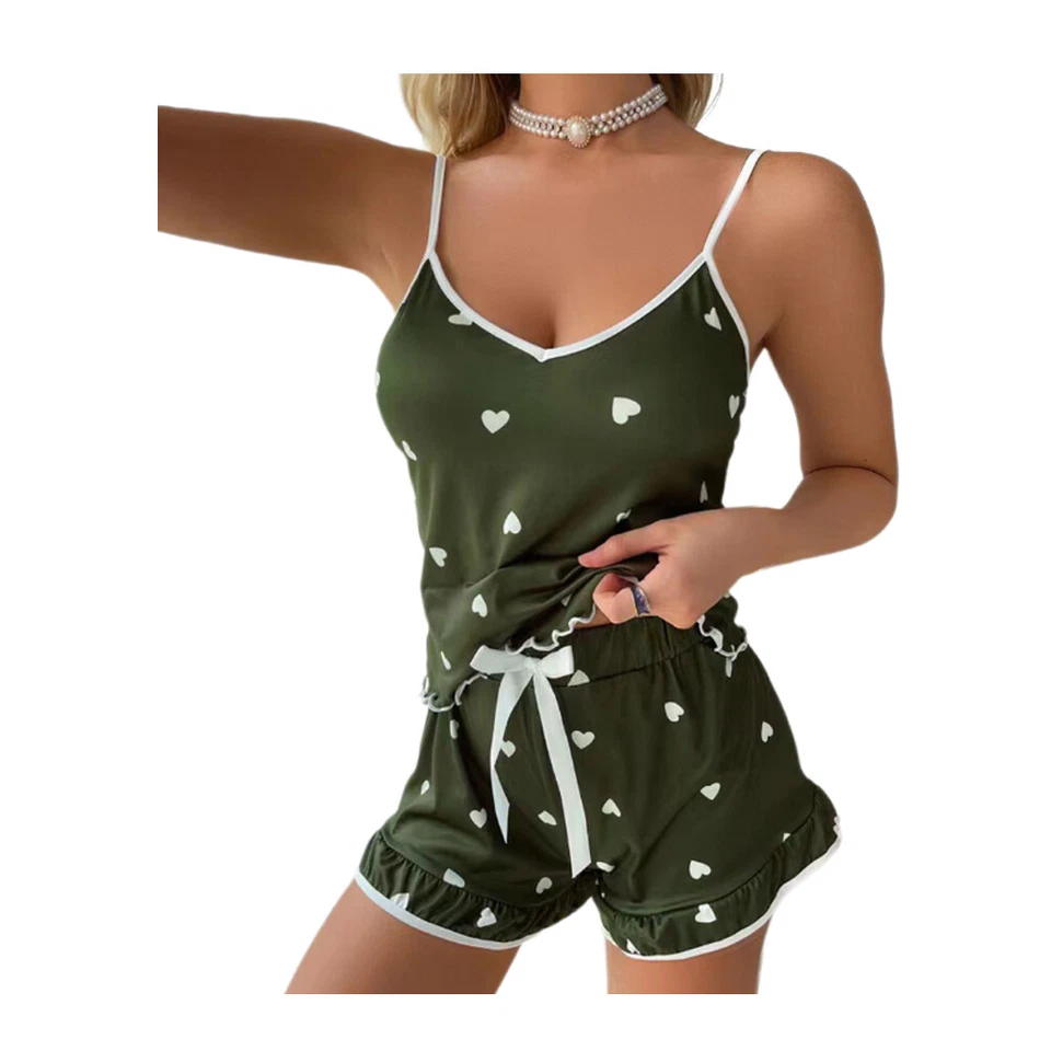 Femmes Satin Soie Cami Pyjamas Ensemble Short Gilet Lingerie Babydoll Nuit / - Photo 4/4