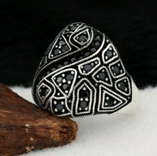 Micro Stone Solid 925 Sterling Silver Black Zircon Men's Ring