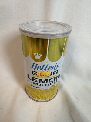 Vintage Heller s Sour Lemon Candy Slices Tin Full Unopened 9 oz Paterson NJ