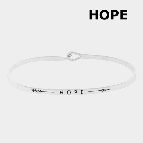 HOPE Inscription and Etched Arrow Inspirational Silver Message Bangle Bracelet