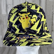 Pok mon Pikachu Snapback Hat Cap Black And Yellow Lighting Bolts