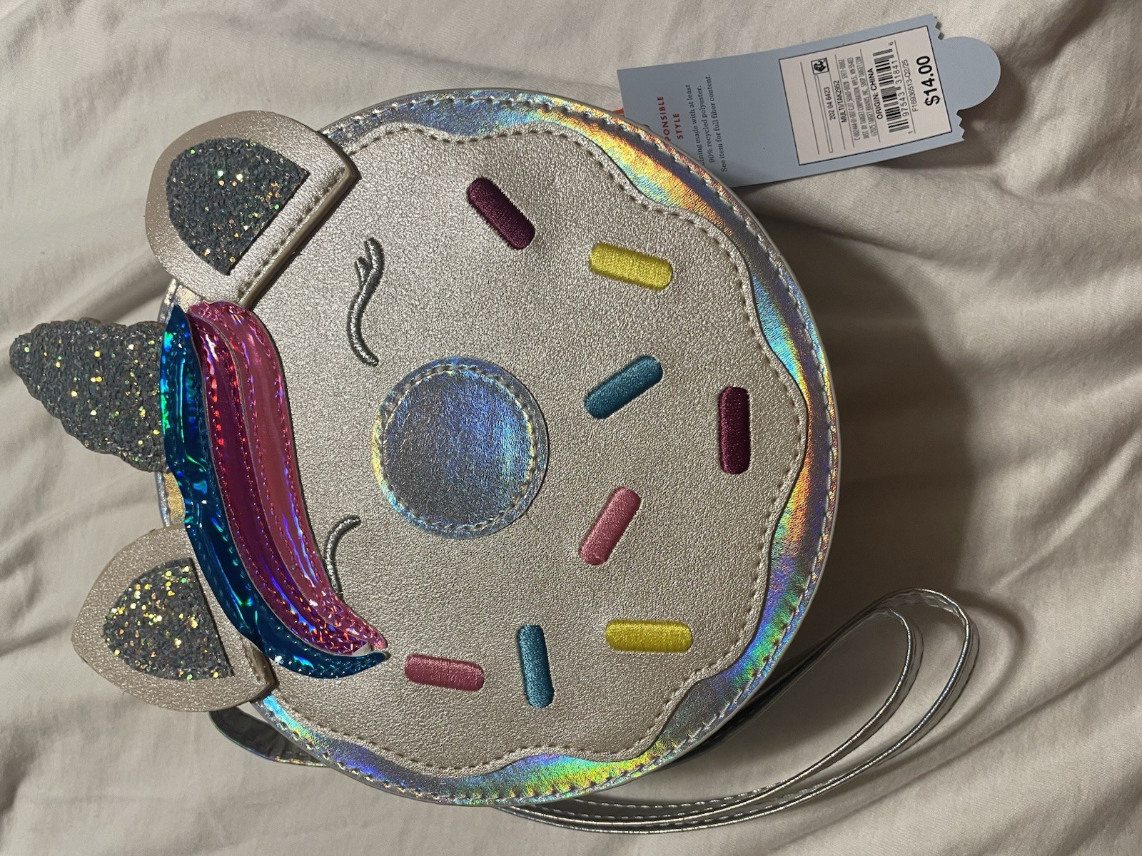 Girls Unicorn Donut Crossbody Bag - Cat & Jack Faux Leather, Adjustable Strap TT