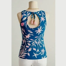 Lilly Pulitzer Noemi Tank Top Tidal Wave Teal Pink Tassel Back Keyhole Size XXS