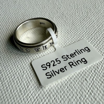 S925 massiver Sterlingsilber Ring - Tibetisches Mantra Om Mani Padme Hum - Größe US 9