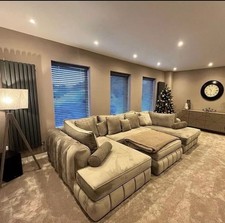 New Luxury | Lilly U Shape Sofa  | Full Back Cushions | Grey Velvet