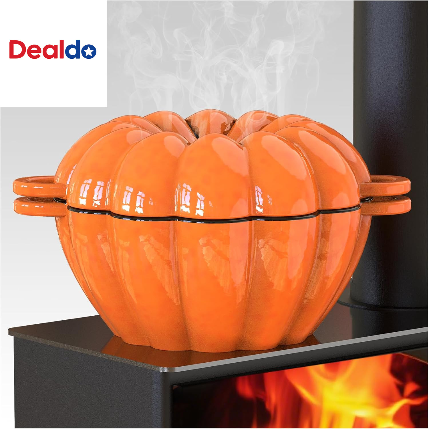 Wood Stove Steamer, Cast Iron Fireplace Humidifier, 2.4 Quart Capacity, Pumpkin