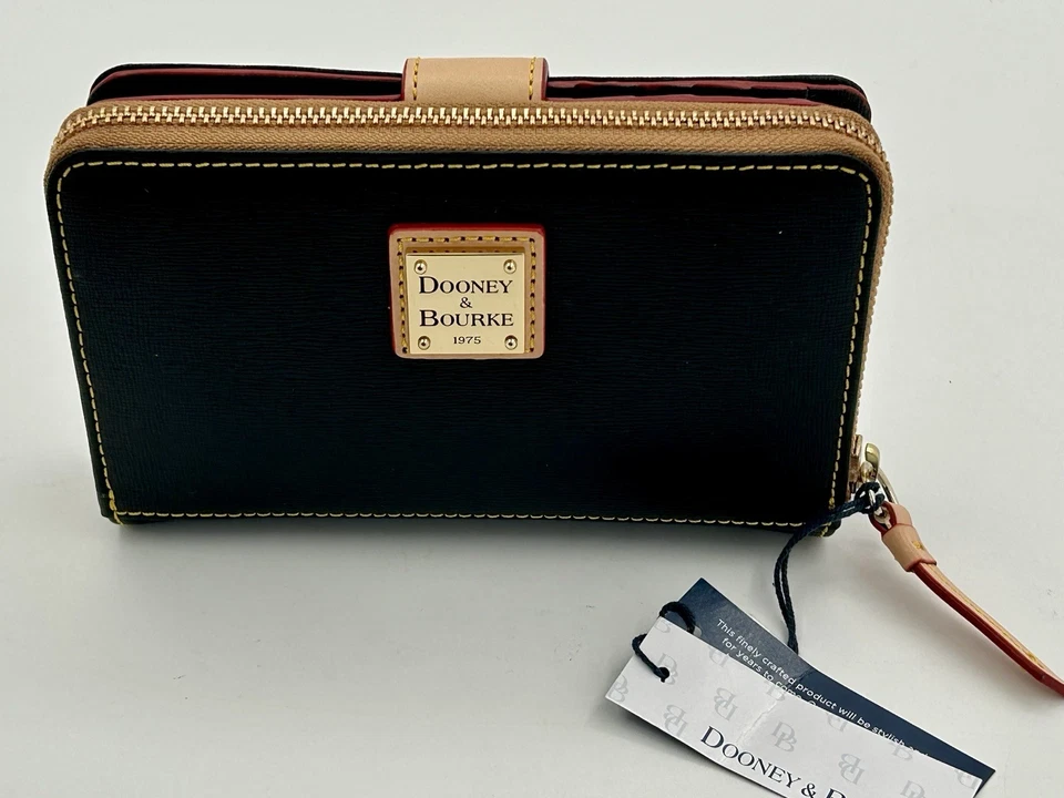Cartera sin asas Dooney & Bourke de cuero con cremallera alrededor negra 4x7x1,5” ¡Nueva con etiquetas! Foto 2 de 4