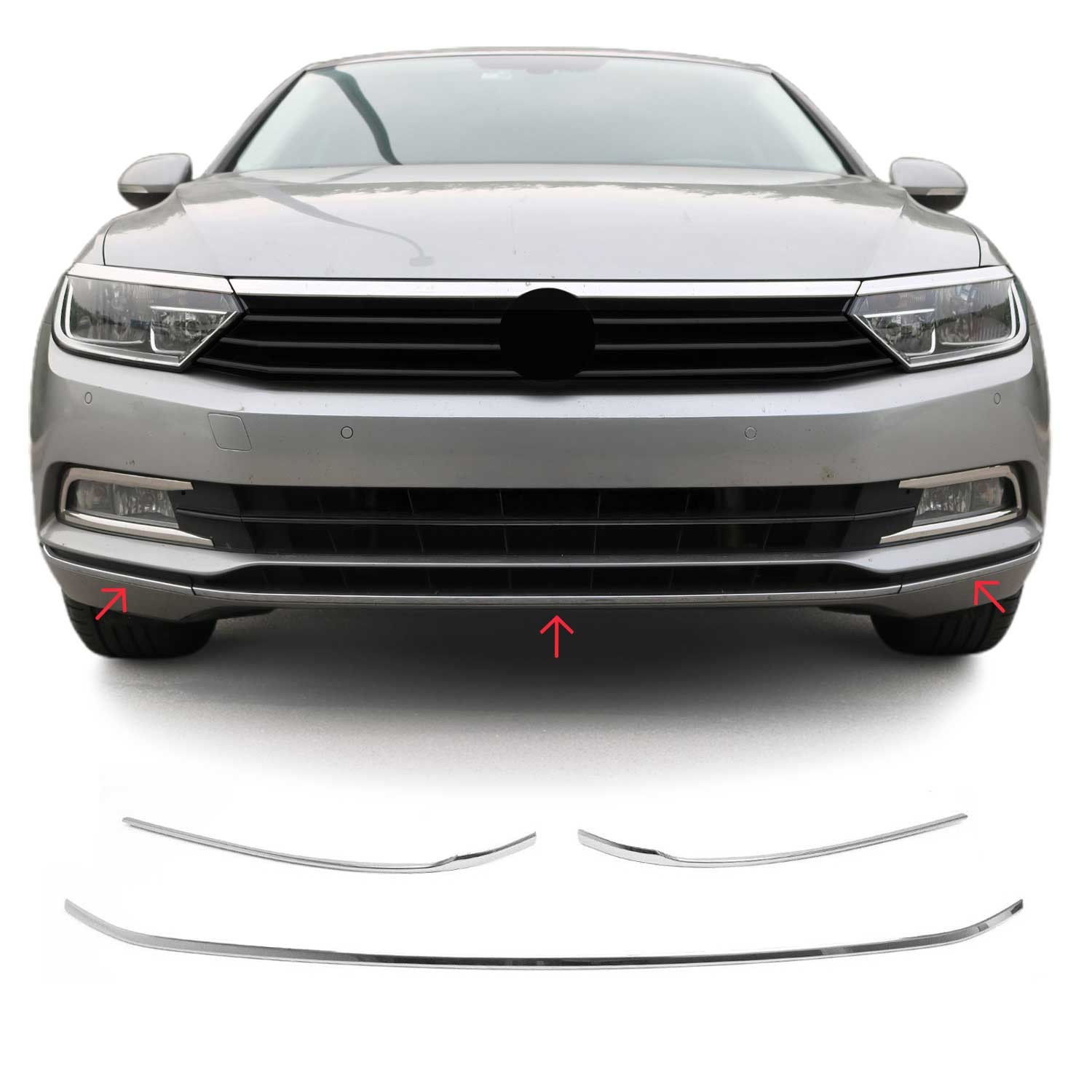 Grille de calandre VW Passat B8 2015-2019 moulure chromée enjoliveur de pare-chocs avant 3Pcs