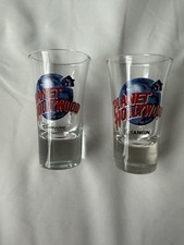Vintage Planet Hollywood Disneyland/Cancun Shot Glasses Pair 1990s Red/Blue Logo