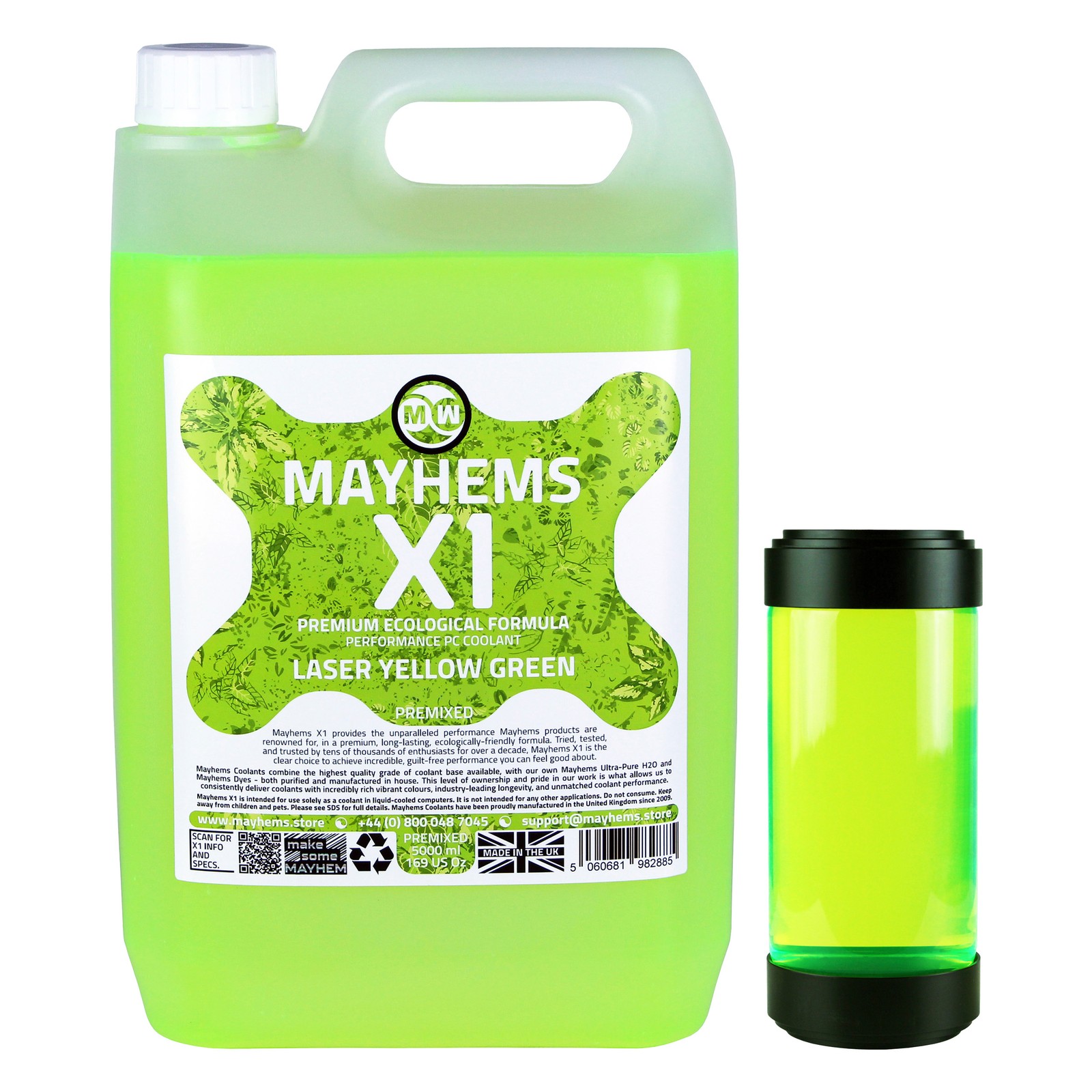 Mayhems - PC Coolant - X1 Premix - Eco Series, 5 Litre, Laser Yellow Green
