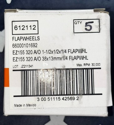 Five 3M Standard Abrasives 1-1/2  Flap Wheel 320Grit Very Fine A/O  612112 42569