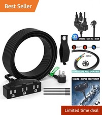 Flexible 2 Ft Extension Cord - 3 Outlets, 15 Amp Rated, Ideal for Home & Garden