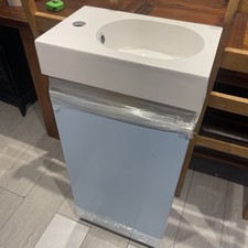 400mm Cloakroom Vanity single door Unit with china Basin in White Gloss & handle