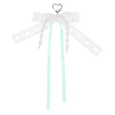 Pearl Bow Keychain, Hollow Heart Bow Ribbon, Cyan Pack of 1