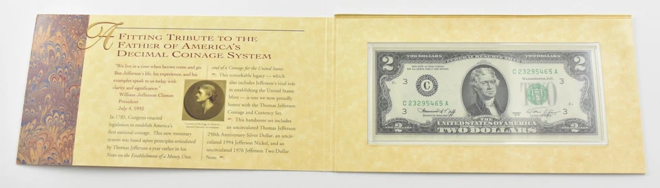 Lot (5) 1976 Unc Jefferson Coin and Currency Set FRN Bill $2 Lot Note *0794 - Image 3 of 4