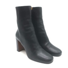 Prada Triangle-Logo Block Heel Ankle Boots Black Leather Size 36.5