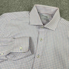 Twillory Shirt Men 15.5 34/35 Plaid Tailored Fit Safe Cotton Spread Collar Blue