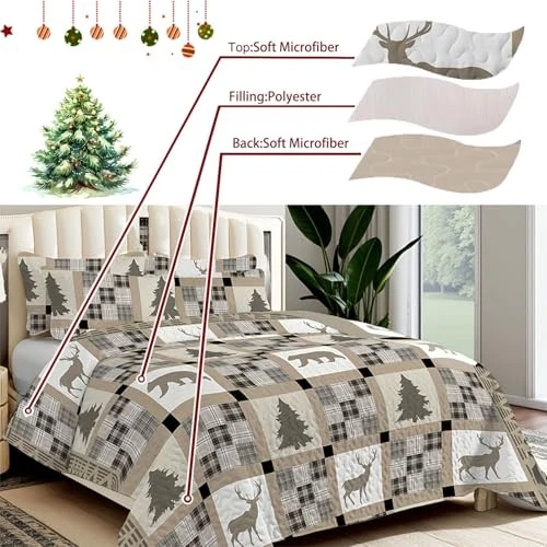 Juego de edredones de retazos de Navidad King - edredones marrones para King (90"x104") animal Foto 2 de 4