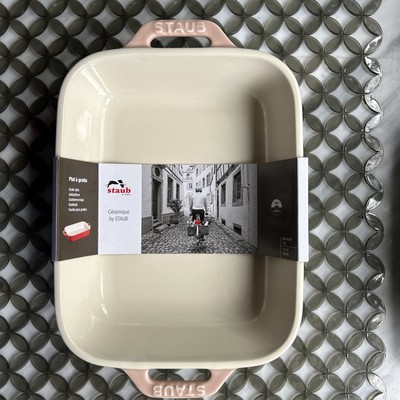 Staub Ceramic Rectangular Baking  Gratin Dish 7.5  X 6  - Lt Pink - NEW