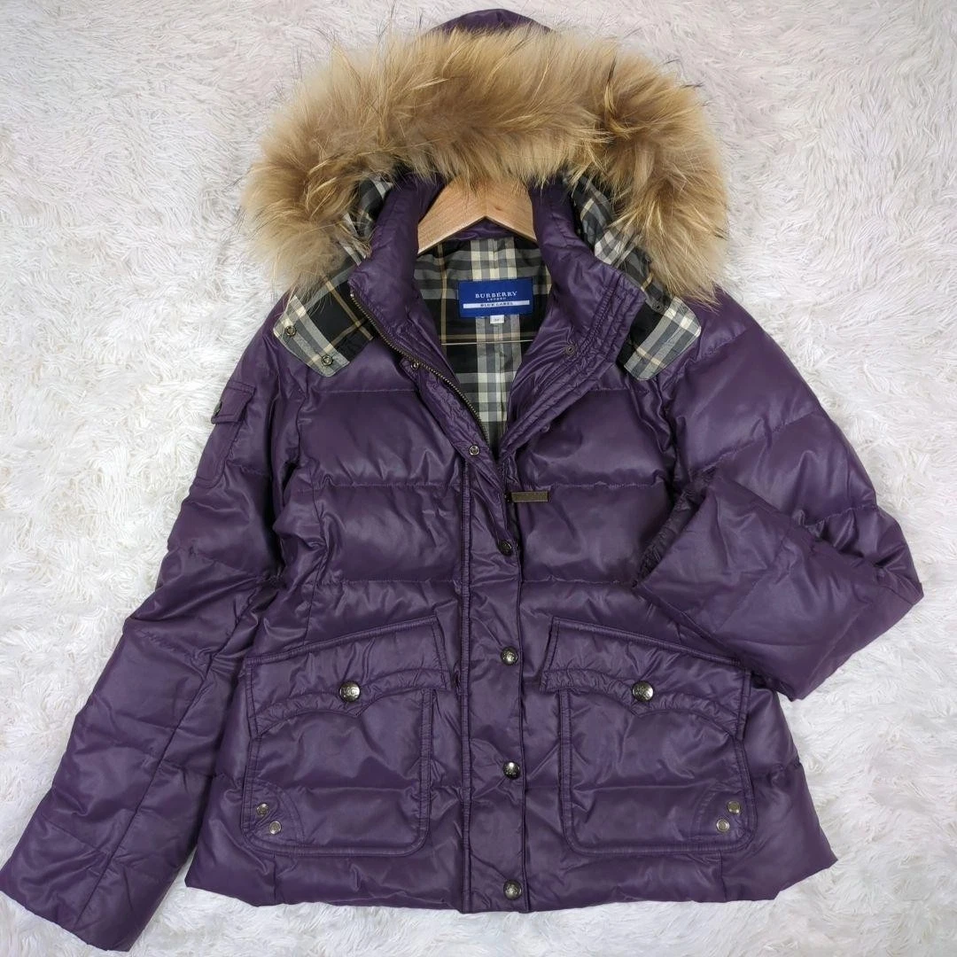 Burberry Blue Label Down Jacket Raccoon Fur Nova Check Hood