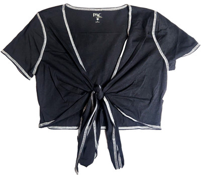 Pacsun Pac Cares Womens Top Sz L Black V-Neck Stretch Tie-Front Short Sleeve NWT