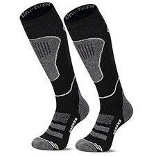 Merino Wool Ski Socks 2 Pairs, Thermal Knee High Warm Large 2 Pairs-2 Black
