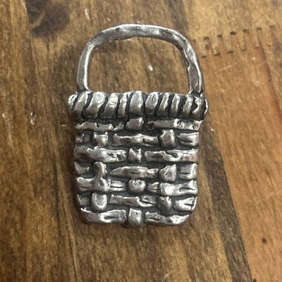 Vintage Sheridan Pewter Woven Basket Brooch Pin