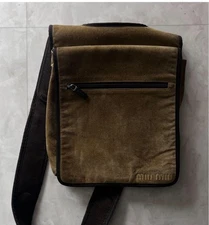 Authentic Miu Miu 1999AW Archive Shoulder Bag Khaki Brown Suede Vintage