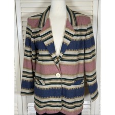 Bedford Fair Vintage Southwestern Wool Blend Striped Blazer Size 8