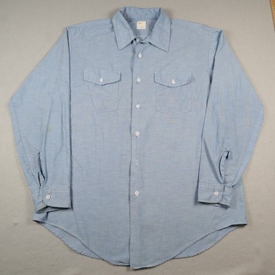 Vintage Key Imperial Chambray Work Shirt Mens XL Blue USA Made Lightweight