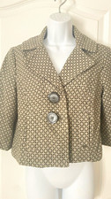 DKNY Jeans Women's Geometric Gray/Ivory Button-Front Lined Jacket 3/4 Sleeve M