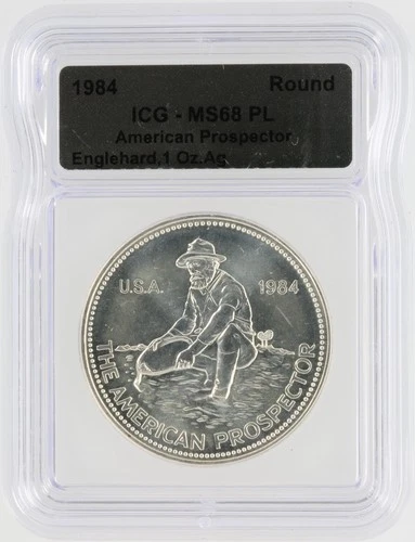1984 Engelhard American Prospector Silver Eagle ICG MS68PL S$1 Silver Round