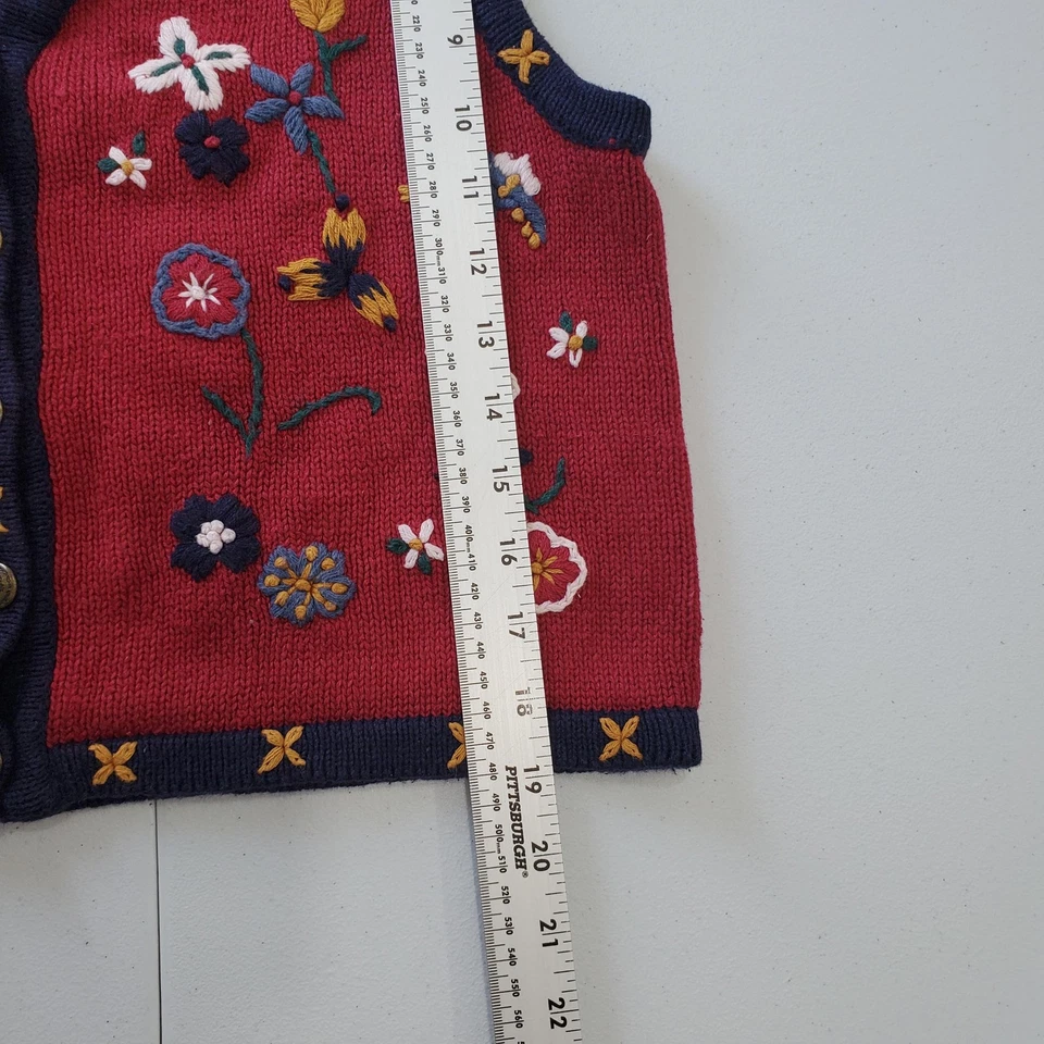 Colete Suéter Vintage Cottagecore Caprichoso Pequeno Vermelho Marinho Floral Bordado Anos 90 - Imagem 4 de 4