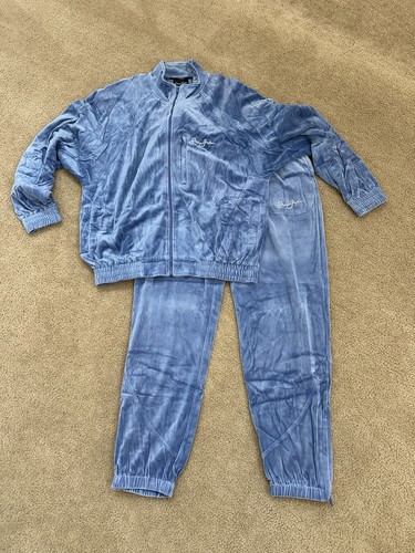 Sean John Blue Velour 2pc Tracksuit Set Men’s L Jacket Pants Pockets Logo
