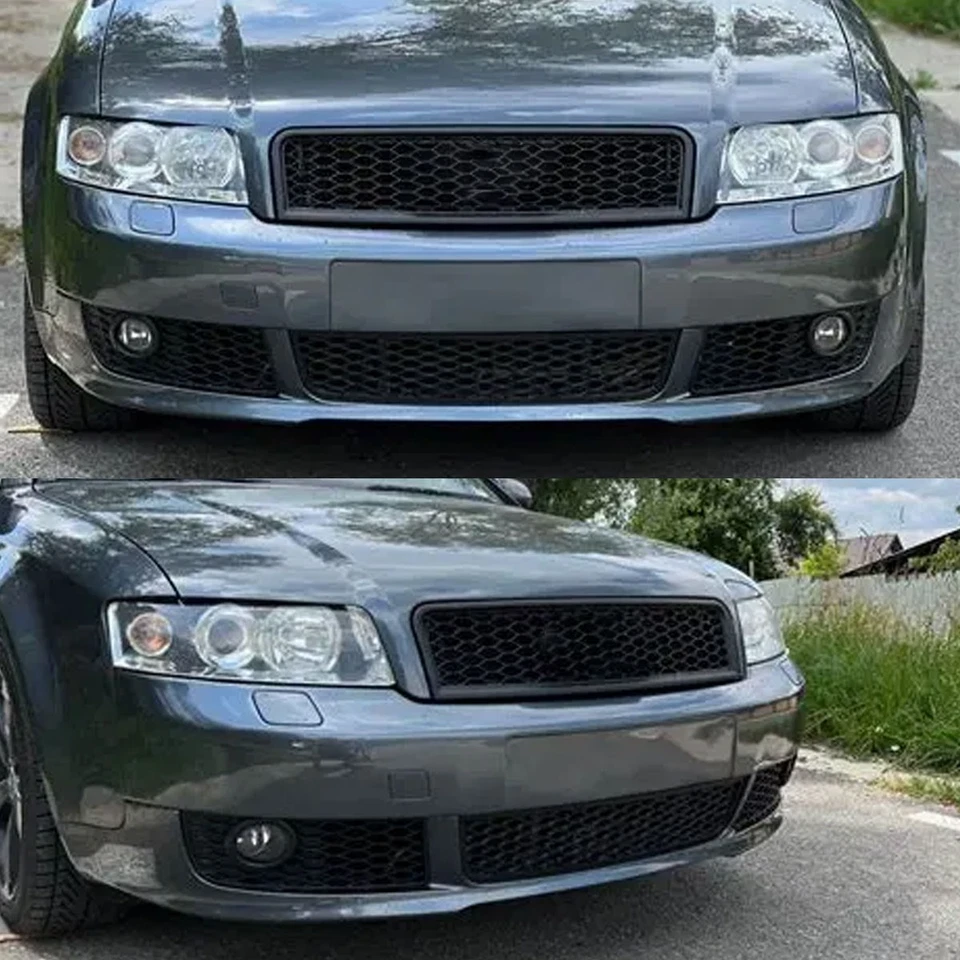 Honeycomb Style Black For Audi A4 B6 Upper Lower Grille Fog Light Grill 02-05 US - Image 2 of 4