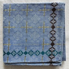 Vintage Handkerchief Blue Fabric Woven Fancy Damask Pattern Pocket Square 17" K1