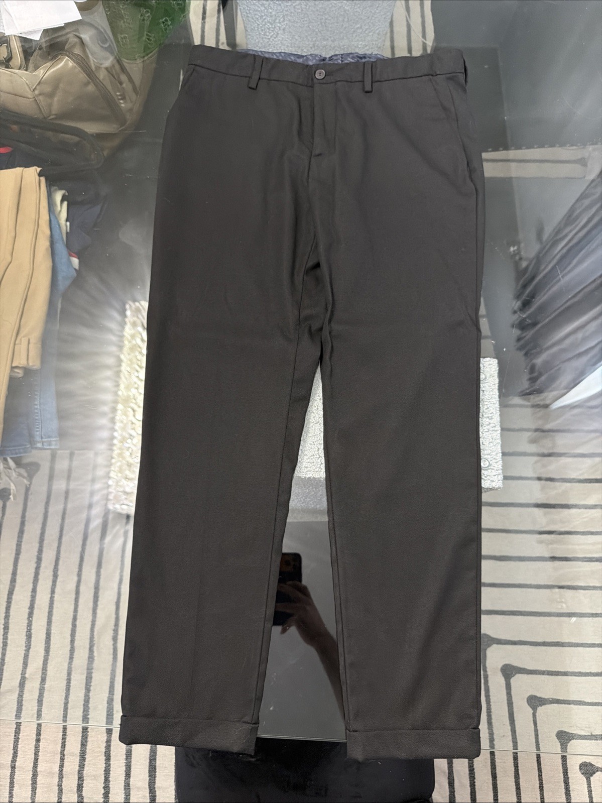 Zara Men's Dress Pants 32x30 Black/Blue, Slim Fit, Bi-Stretch, Flat Front