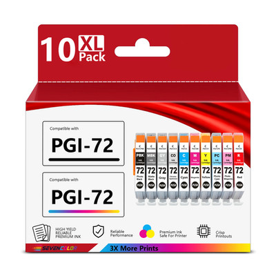 PGI-72 High Capacity Ink Cartridge (Total 10 Pack MBK/PBK/C/M/Y/PM/PC/R/GY/CO)