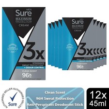 Sure Men Maximum Protection Clean Scent Anti-Perspirant Deodorant, 12 Pack, 45ml