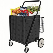 Jumbo Folding Shopping Cart 330 LBS Heavy Duty Grocery Swivel Wheels with Liner