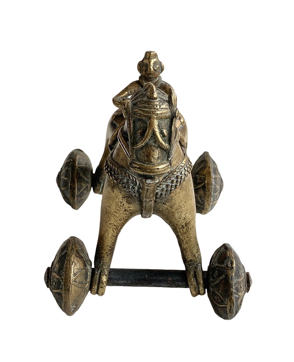 19th Century Indian Brass Horse Temple Toy ~ with rider