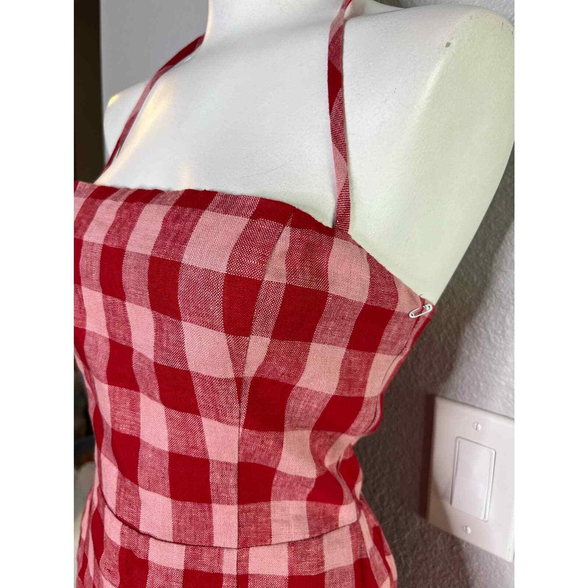 Reformation Women's Linda Linen Halter Mini Dress Conda Check Size 4 | eBay