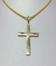 14 KT GOLD PLATED MODERN SMOOTH PLAIN CROSS CHARM WITH 30" ROPE CHAIN SET-2041