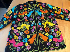 Leandra Crochet Embroideries Floral Art To Wear Lagenlook Jacket Womens Sz L