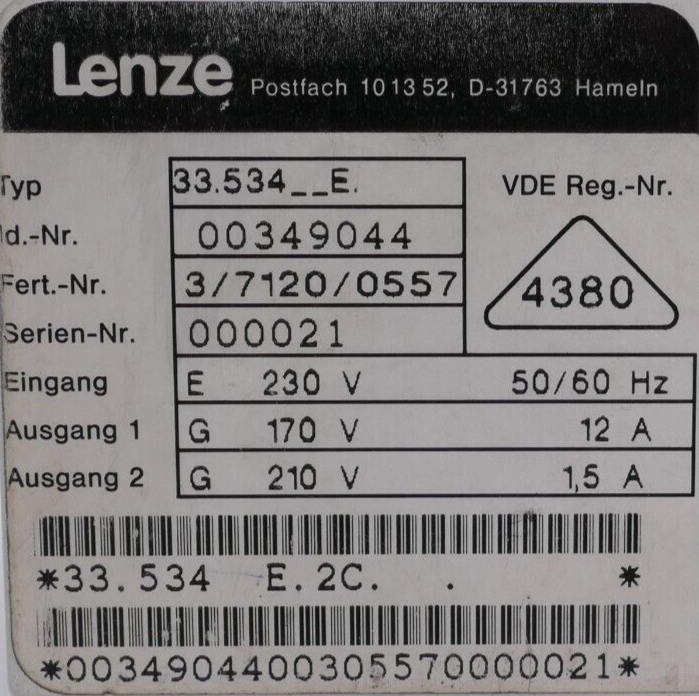 Lenze 33.534__E. Speed Controller 530 | 33.534 E.2C. | 00349044 | eBay
